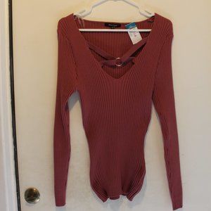 New, Rue 21 Pink Criss cross V-Neck Long Sleeve Sweater, Size 2X (114)